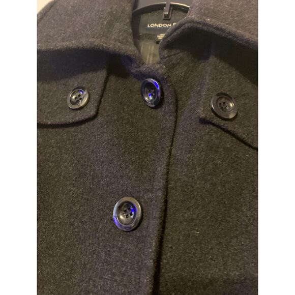 London Fog Vintage Black Wool Button Front Mid Length Women Coat Petite Medium - Picture 6 of 6